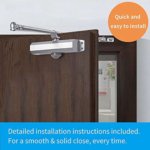 Door Closer Residential Automatic Door Closer Hydraulic Closing Speed Adjustable , Lontan Commercial Adjustable Storm Door Closer Silver Aluminum Alloy (150 Lb Capacity) #TOP5