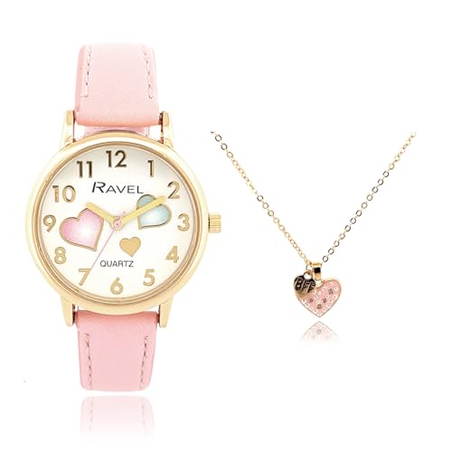 Ravel - Ensemble Montre Dorée et Collier Cœur pour Filles « Petits Joyaux » - Quartz Analogique - R2232.5 - Rose