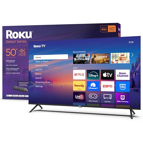 Image of Roku Smart TV 2025 – 50-Inch Select Series, 4K HDR TV – RokuTV with Enhanced Voice Remote – Flat Screen LED Television with Wi-Fi for Streaming Live Local News, Sports, Family Entertainment