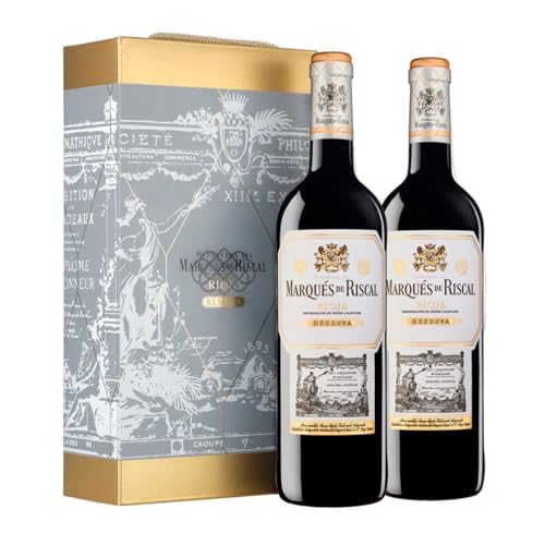 Marqués De Riscal Vino Tinto Reserva Denominación de Origen Calificada Rioja, Variedad Tempranillo, 24 Meses en barrica, 2 Botellas de 750 ml