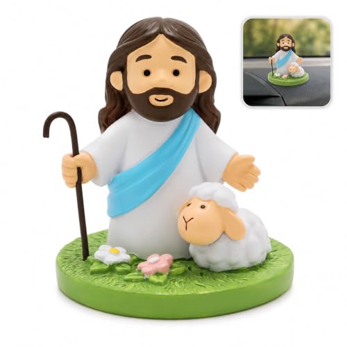 Yelakey Dashboard Jesus for Car with Durable Resin Christian Car Decor Religious Ornament Good Shepherd Statue for Dashboard Desk Home Decor | Hand-Painted Craft | 3 Inch