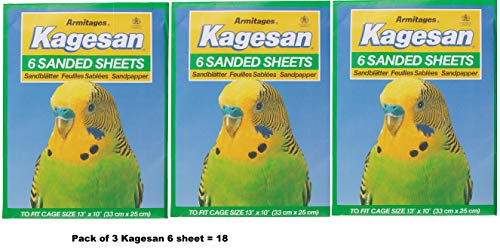 Kagesan Lot de 3 paquets de 6 feuilles de papier de sable pour cage à oiseaux Vert 33 x 25 cm