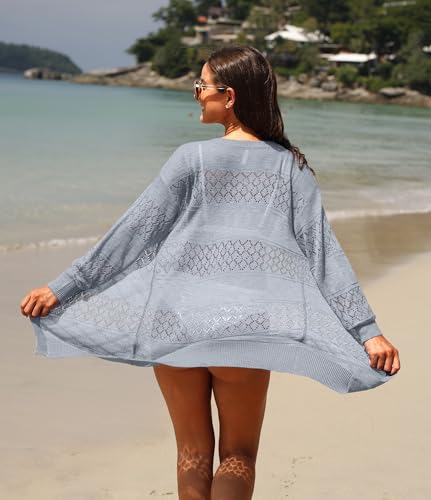Image of GRECERELLE Lightweight Cardigan Sweaters for Women Crochet Knit Open Front Long Sleeve Loose Casual Boho Summer Beach Coverup