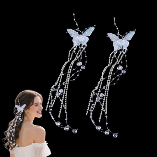 2 Pzas Pinzas para Cabello Mariposa con Borla y Cristal miniatura 1