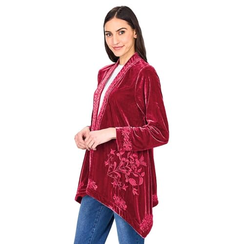 Image of The Lakeside Collection Women's Embroidered Velvet Open Front Cardigan