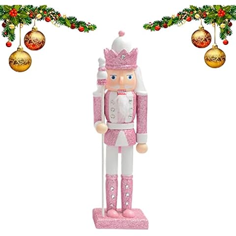 holexty Pink Nutcracker Soldier - 30cm/ 11.8in Hand Painted Pink Christmas Nutcracker Figure | Nutcracker Soldier King Figurine Tabletop Ornament for Christmas Collectible Gifts Cover