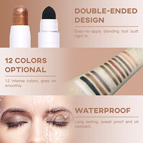 Lokfar Cream Eye-Shadow Stick, Waterproof Cream Eyeshadow Pen Rotatable Creamy Eye Shadow Pencil Crayon, Matte And Shimmer Eyeshadow Makeup Stick With Sponge Smudger (07# Natural Brown Shimmer) #TOP3