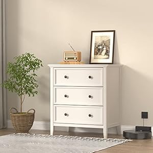 Ikeno white nightstand with 3 drawers and charging station solid wood nightstand organizer for bedroom  urban country home decor