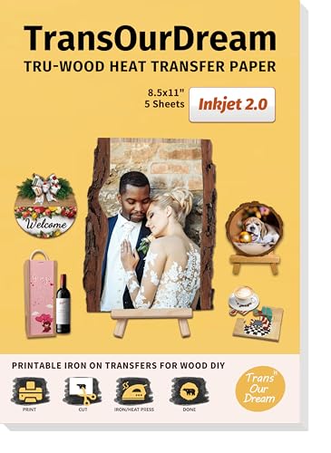TransOurDream Printable Heat Transfer Paper for Wood (5 Sheets, 8.5x11') Iron on Transfer Paper for Inkjet Printer (Inkjet 2.0)