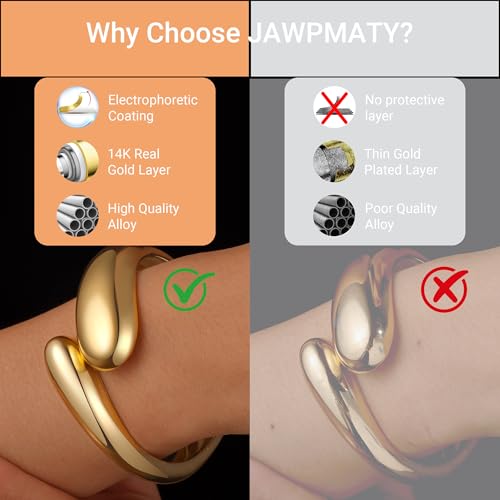 Chunky Gold Bangle Bracelets for Women, 14K Gold Plated Wide Cuff Stackable Bangles Set, Statement Large Cuff Bracelet Stack Jewelry Gifts for Women2