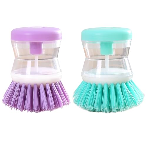 GmwyCzV 2 Piezas Cepillo para Fregar Platos,Cepillo de Cocina con Dispensador de Jabón,Cepillos Rellenable de Jabón,Cepillos Fregar Platos para Cocina,Baño,Fregadero,Ollas,Platos (Azul y Morado)