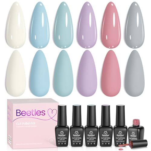 Image of beetles Blue Gel Polish Set - Daydream Verses Collection, Baby Blue Purple Pastel Morandi Colors Gel Nail Polish Set 6 Colors Soak Off UV LED Needed DIY Manicure Kit Gifts for Women Girls