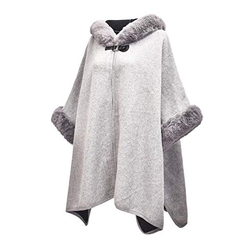 ZLYC Women Winter Fashion Faux Fur Trim Layers Hooded Cardigan Warm Cape Sweater Cloak3