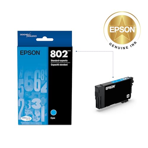 Image of EPSON 802 DURABrite Ultra Ink Standard Capacity Cyan Cartridge (T802220-S) Works with WorkForce Pro WF-4720, 4730, 4734, 4740