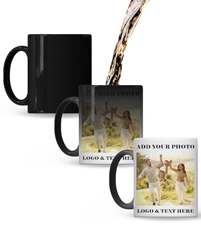 Personalized Magic Coffee Mug with Photo, Text - 11 & 15 oz Custom Heat Sensitive Color Changing Ceramic Tea Cup, Unique Gift for Men Women Birthday Anniversary, Tazas Mágicas Personalizadas con Fotos