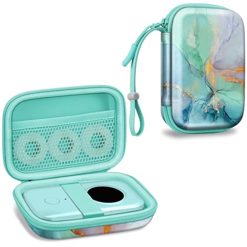 Fintie Label Maker Case Compatible with Phomemo D30 D35, NELKO P21, SUPVAN E10, NIIMBOT D11 D110, JADENS D110 - Portable Shockproof Hard Shell Label Printer Carrying Cover, Emerald Marble
