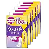 [まとめ買い・大容量]ウィスパー うすさら安心 220cc 108枚 (18枚×6パック) (尿漏れパッド 尿とりパッド 女性用)【安心用】