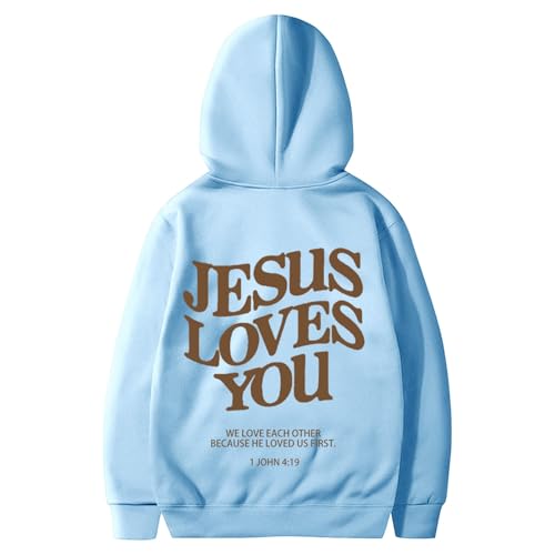 Jesus Loves You Hoodie Letter Graphic Christian Hoodies with Pocket Drawstring Oversized Long Sleeve Sweatshirt Tops3