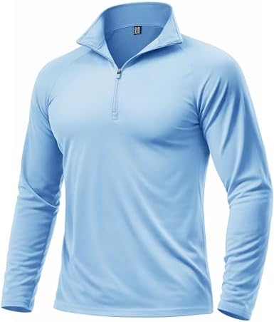 Boladeci Mens Quarter Zip Pullover Long Sleeve Golf Shirts 3/4 Zip Lightweight Sweater Fleece Shirts Thermal Golf Gifts, Blue, Size X-Large