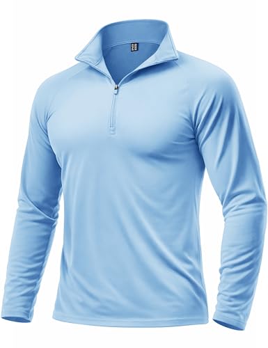 Boladeci Quarter Zip Pullover Men Long Sleeve Golf Shirts 1/4 Zip Up Midweight Sweater Fleece Shirts Warm Golf Accessories, Blue, Size Large