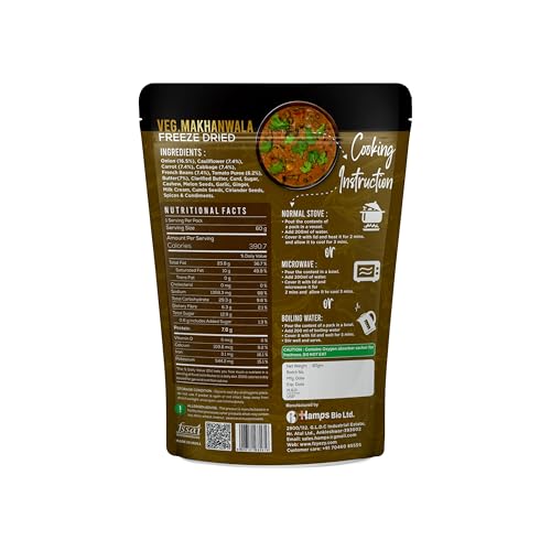 Image of FzyEzy Freeze-Dried Veg Makhanwala | Rich & Creamy Indian Mixed Vegetable Curry | Ready-to-Eat | Just Add Hot Water | Gluten-Free & Preservative-Free | Authentic Restaurant-Style Taste | 60g Pack