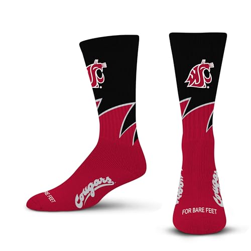 For Bare Feet NCAA WASHINGTON STATE COUGARS Black Wave Crew Sock Team Color LARGE