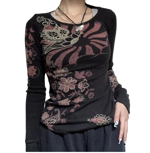 Lucakuins Women Y2k Long Sleeve Tops Fairy Grunge Graphic Tee Shirts Fairycore Aesthetic Fall Clothes Harajuku 90s Streetwear