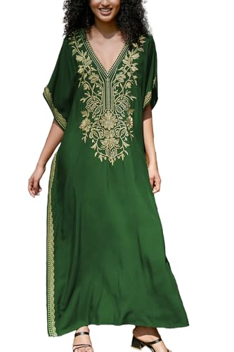 YOUKD Brodé Floral Loose Caftan Boho Couverture de Bikini de Plage Robe Plus Robe pour Femme