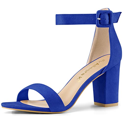 Image of Allegra K Women's Open Toe Chunky High Heel Buckle Ankle Strap Sandals | 3 3 /8 inches Heels with Faux Suede, Comfortable Block Heels Sandal for Women, Summer Dressy Shoes