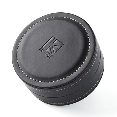 【KBEAR K-Luxe】イヤホンケース イヤホンケース 有線 イヤホンポーチ 丸型イヤホン 収納、PU素材、防水防塵 回転式オープン機構、超細纖維内装で衝撃吸収、緩衝性を実現 出張・通勤に便利/ブラック