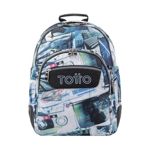 Mochila escolar TOTTO Crayoles con estampado de postales y casetes en tamaño estándar