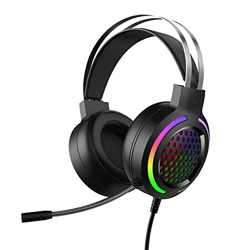 LexonElec Casque Gaming avec Micro, Casque Gaming PC avec Micro Anti Bruit Casque Gamer PS4 Filaire LED Lampe 7.1 Stéréo Bass Microphone, pour PC/PS4/PS5/Mac/Computer, 3D Stéréo Gaming Headset (Noir) Cover