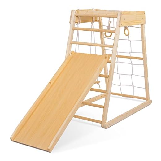 Ogelo Triangle Climber,Indoor Playground Wood Playset 7-in-1 with Jungle Gym, Ramp, Slide, Swing, Swedish Ladder, Monkey Bars, Rope Ladder, Rock Wall Dome for Kids Ages 1-6