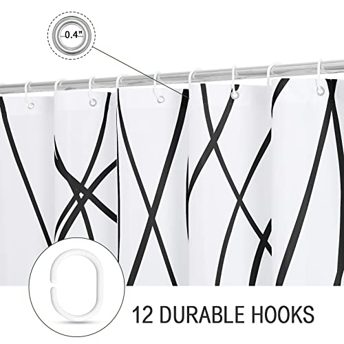 Gibelle Black And White Striped Shower Curtain, Abstract Modern Minimalist Waterproof Fabric Shower Curtain Set With Hooks, 72" X 72" #TOP4