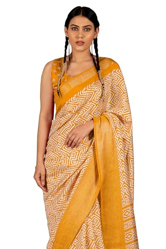 Image of MIRCHI FASHION Women's Cotton Blend Bagru Batik Blocks Printed Saree with Blouse Piece