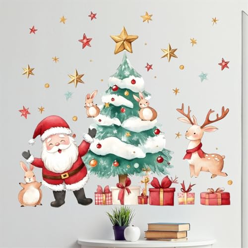 WALLMEII クリスマスツリー ウォールステッカー サンタクロース かわいい トナカイ ウサギ 五角星 クリスマス 飾り おしゃれ 冬 雪 景色 ウォール シール DIY 窓に貼る 壁紙 装飾 はがせる 壁飾り Christmas Decoration 子供 寝室 リビングルーム インテリア ステッカー 剥がせる [2]