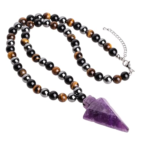 Image of KYEYGWO Purple Crystal Arrowhead Necklace with Triple Protection Beads