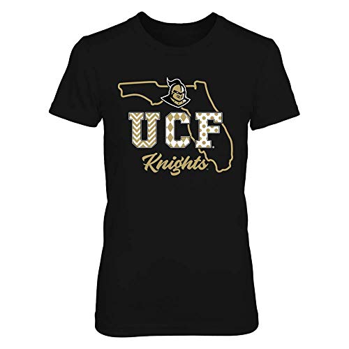 FanPrint UCF Knights T-Shirt – Patterned Letters – State Outline – Women’s Tee/Black / 2XL
