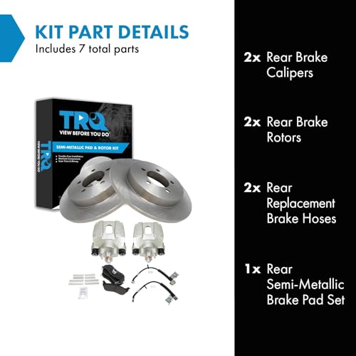 Image of TRQ Rear Brake Pad and Rotor Set Semi Metallic Rotors Calipers Compatible with 2006-2010 Ford Explorer Mercury Mountaineer 2007-2010 Explorer Sport Trac