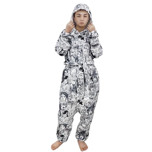 Unisex Sleepwear 3D Printed With Anime Girl Face Pattern Japanese Aesthetic Otaku Waifu Girl Kawaii Jumpsuit Onesie Adult Nightwear Romper (DE/NL/SE/PL, Alphanumerisch, S, M, Regular, Regular)