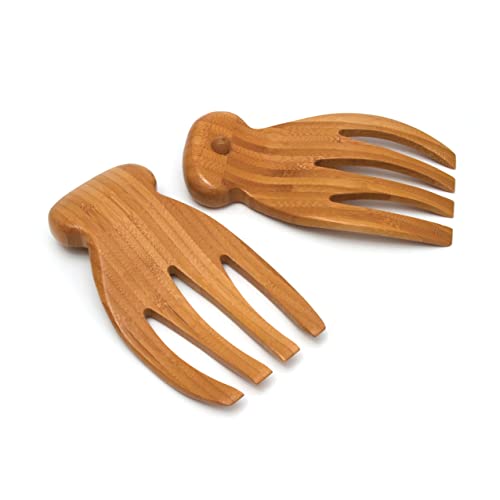 Lipper International 802 Bamboo Wood Salad Hands With Knob Handles, 4" x 7.5" x 1.75", One Pair