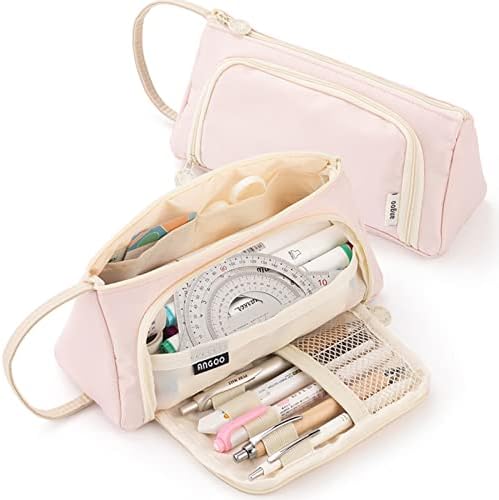 ONCCI Pencil Case Girls Pencil Case Large Capacity Teenager Case Pens Pencil Case for School & Office (Creme-grün)