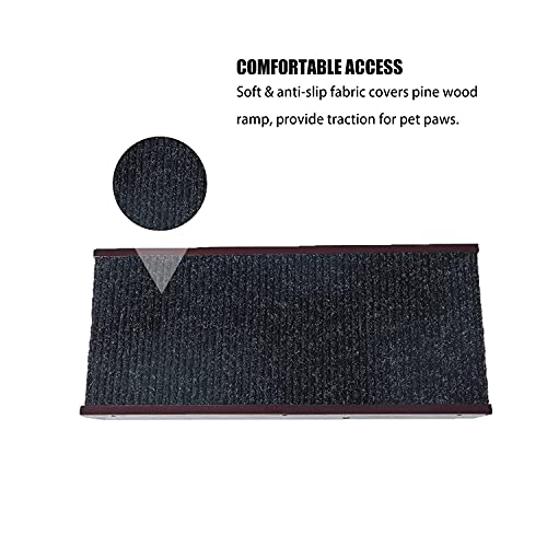 Mewang 19" Tall Adjustable Pet Ramp - Wooden Folding Portable Dog & Cat Ramp Perfect For Bed And Car - Non Slip Carpet Surface 4 Levels Height Adjustable Ramp Up To 90 Pounds - Small Dog Use Only #TOP3