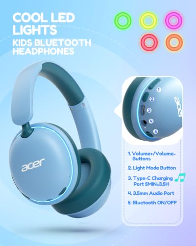 Acer OHR727 Kids Bluetooth Headphones Travel, Over‑Ear Comfort Design - image 8
