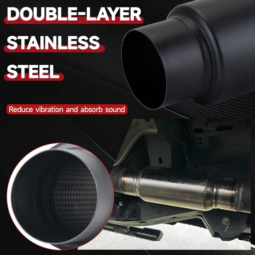 Image of LCGP 3 inch Inlet Universal Resonator Muffler, 3 inch Outlet 13.77 inch Overall Length Stainless Steel High Performance Muffler, Polished, Pass-Thru Design Black 2pack