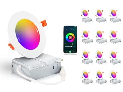 [12 Pack]Cloudy Bay 4inch Smart Wifi LED Recessed Lighting,RGBCW Color Changing, Compatible with Alexa and Google Home Assistant, No Hub Required,10W 650LM, 2700K-6500K,CRI90+ WET Location,12 Pack