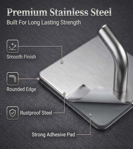 Image of Enclave Heavy Duty Adhesive Hooks, Stick on Wall Adhesive Hangers, Strong Stainless Steel Holder, Self Adhesive Hooks for Kitchen Bathroom Home Door Towel Coat Key Robe. (Cube Silver, Pack of 4)