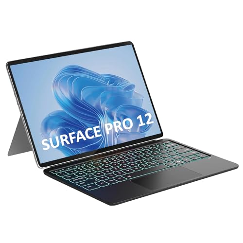 Surface Pro 12 Keyboard Case Bluetooth Wireless Magnetic Detachable Type Cover with 7 Color Backlit Keys Multi-Touch Trackpad Smart Sleep Wake Ultra Slim Rechargeable for Microsoft Surface Pro 12