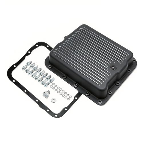 Aluminum Transmission Oil Pan with Drain Plug Gasket and Bolts Component Kit Fits for GM 700R4 4L60E 4L60 2-5/8 Pan Depth Replaces OE# SP8594BK