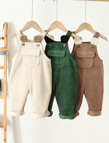 SEAUR Baby Boy Girl Corduroy Bib Overalls Cotton Button Suspender Overalls Plain Romper Loose Jumpsuit4